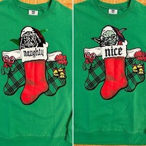 Ugly Christmas Sweatshirt Star Wars Yoda Darth Vader Naughty Nice Men’s M